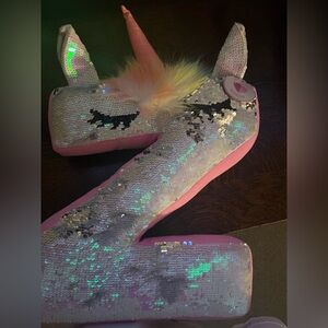 Justice Unicorn Letter "Z” Plush Sequin Pink Reversible Pillow